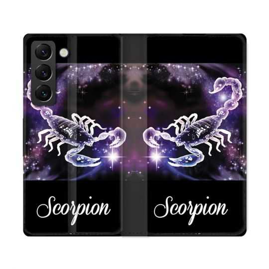Housse Cuir Portefeuille Pour Samsung Galaxy S22 Ultra Signe Zodiaque 2 Scorpion