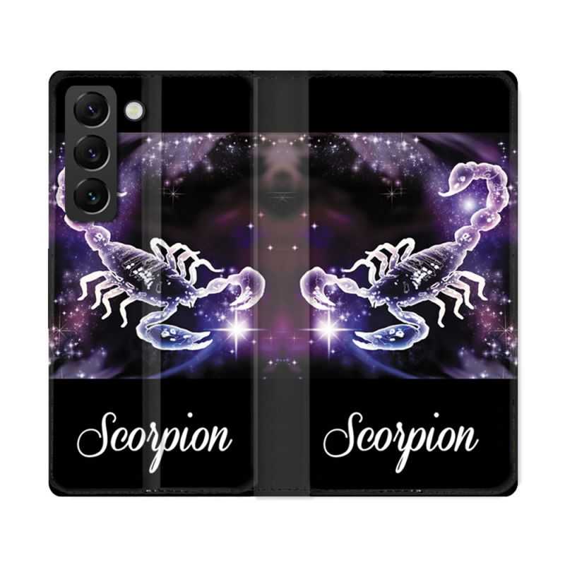 Housse Cuir Portefeuille Pour Samsung Galaxy S22 Ultra Signe Zodiaque 2 Scorpion