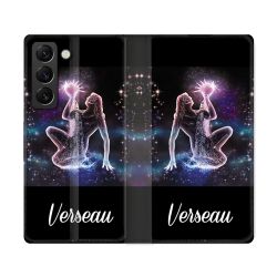 Housse Cuir Portefeuille Pour Samsung Galaxy S22 Ultra Signe Zodiaque 2 Verseau