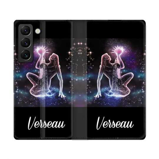 Housse Cuir Portefeuille Pour Samsung Galaxy S22 Ultra Signe Zodiaque 2 Verseau