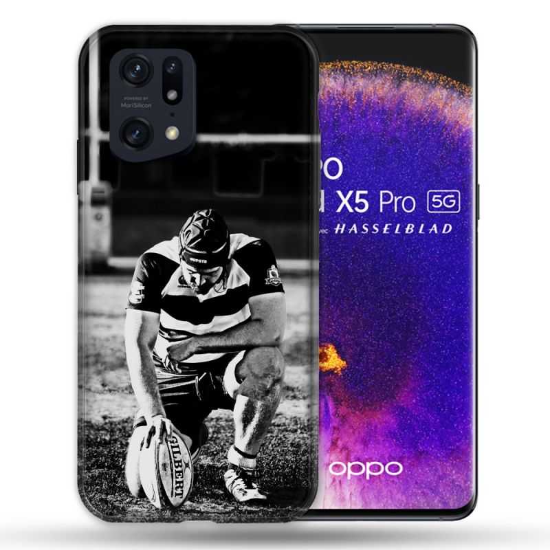 Coque Pour Oppo Find X5 Pro Sport Rugby Noir Blanc