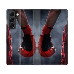 Housse Cuir Portefeuille Pour Samsung Galaxy S22 Ultra Sport Boxe Gant Rouge