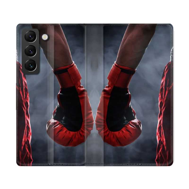 Housse Cuir Portefeuille Pour Samsung Galaxy S22 Ultra Sport Boxe Gant Rouge