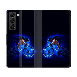 Housse Cuir Portefeuille Pour Samsung Galaxy S22 Ultra Sport Cyclisme Bleu