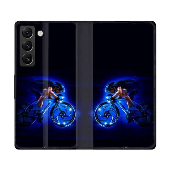 Housse Cuir Portefeuille Pour Samsung Galaxy S22 Ultra Sport Cyclisme Bleu