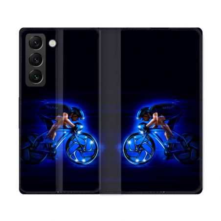 Housse Cuir Portefeuille Pour Samsung Galaxy S22 Ultra Sport Cyclisme Bleu
