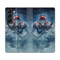 Housse Cuir Portefeuille Pour Samsung Galaxy S22 Ultra Sport Hockey Squelette