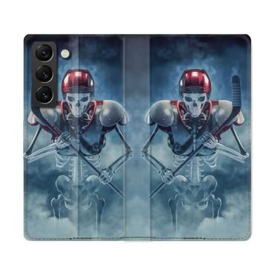 Housse Cuir Portefeuille Pour Samsung Galaxy S22 Ultra Sport Hockey Squelette