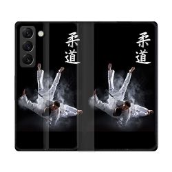 Housse Cuir Portefeuille Pour Samsung Galaxy S22 Ultra Sport Judo Noir