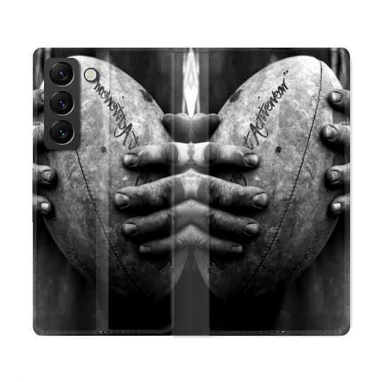 Housse Cuir Portefeuille Pour Samsung Galaxy S22 Ultra Sport Rugby Ballon Vintage