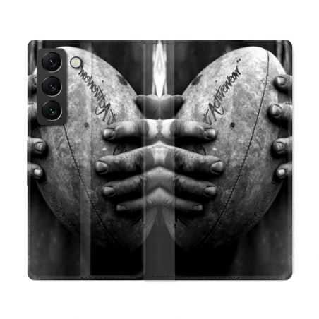 Housse Cuir Portefeuille Pour Samsung Galaxy S22 Ultra Sport Rugby Ballon Vintage