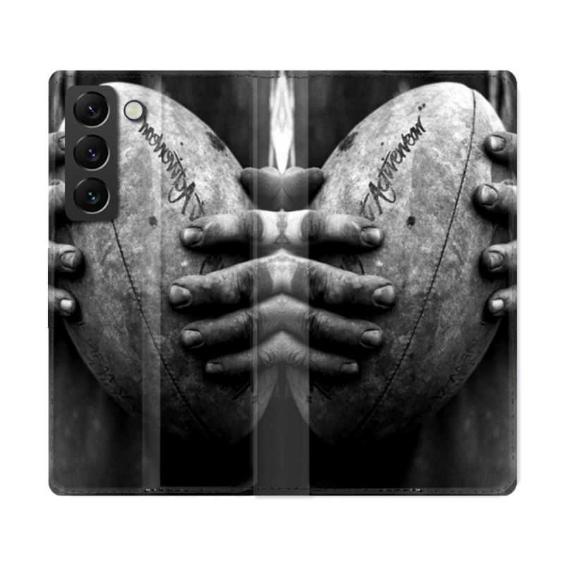 Housse Cuir Portefeuille Pour Samsung Galaxy S22 Ultra Sport Rugby Ballon Vintage