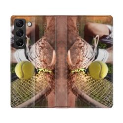 Housse Cuir Portefeuille Pour Samsung Galaxy S22 Ultra Sport Tennis Glissade