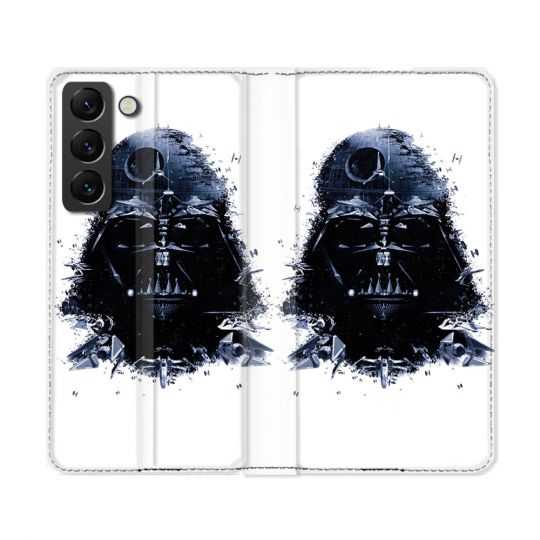 Housse Cuir Portefeuille Pour Samsung Galaxy S22 Ultra Star Wars - Dark Vador Blanc