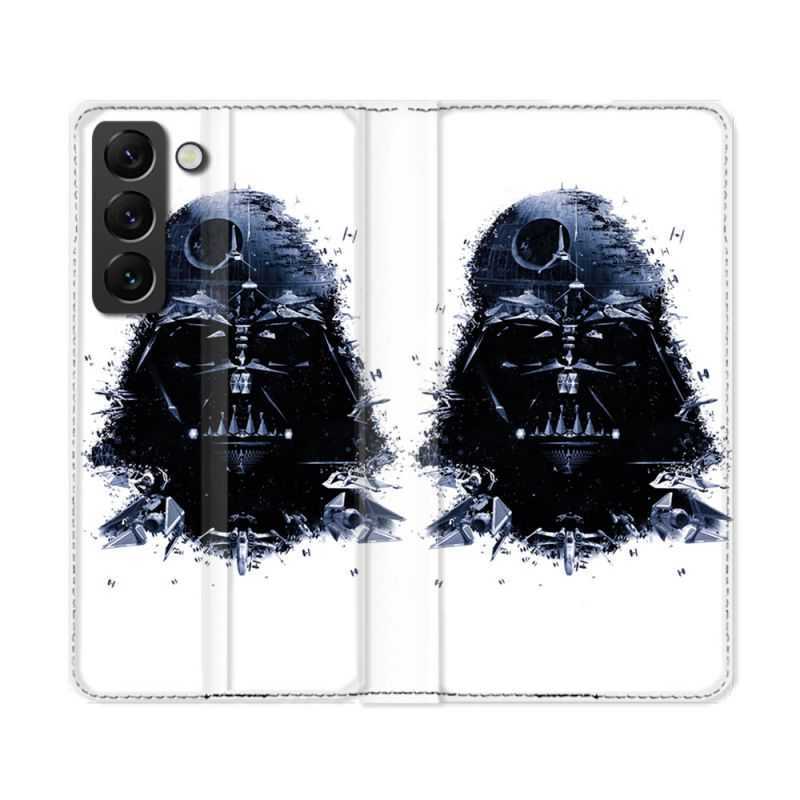 Housse Cuir Portefeuille Pour Samsung Galaxy S22 Ultra Star Wars - Dark Vador Blanc