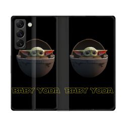 Housse Cuir Portefeuille Pour Samsung Galaxy S22 Ultra Star Wars - Yoda bebe noir