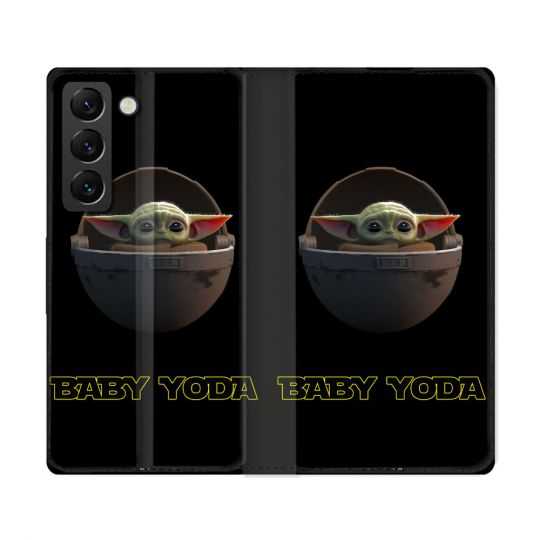 Housse Cuir Portefeuille Pour Samsung Galaxy S22 Ultra Star Wars - Yoda bebe noir