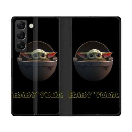 Housse Cuir Portefeuille Pour Samsung Galaxy S22 Ultra Star Wars - Yoda bebe noir