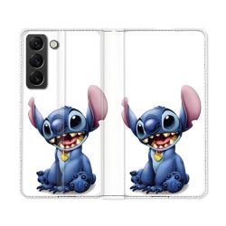 Housse Cuir Portefeuille Pour Samsung Galaxy S22 Ultra Stitch Blanc
