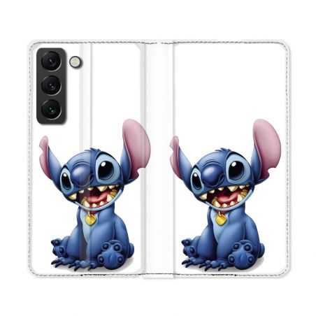 Housse Cuir Portefeuille Pour Samsung Galaxy S22 Ultra Stitch Blanc