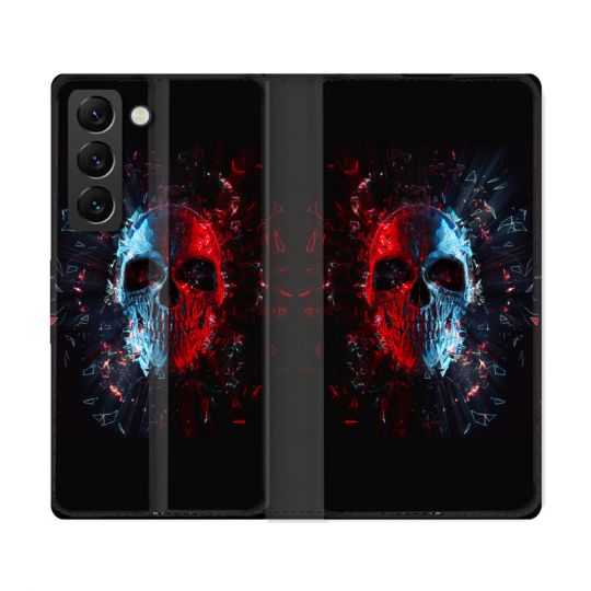 Housse Cuir Portefeuille Pour Samsung Galaxy S22 Ultra Tete de Mort Deflagration
