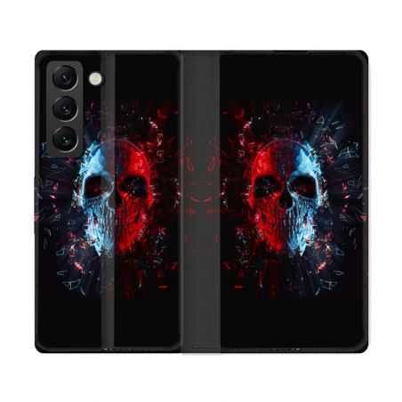 Housse Cuir Portefeuille Pour Samsung Galaxy S22 Ultra Tete de Mort Deflagration