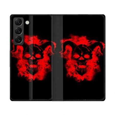 Housse Cuir Portefeuille Pour Samsung Galaxy S22 Ultra Tete de Mort Diable