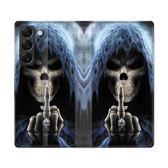 Housse Cuir Portefeuille Pour Samsung Galaxy S22 Ultra Tete de Mort Doigt