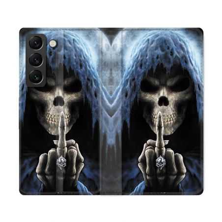 Housse Cuir Portefeuille Pour Samsung Galaxy S22 Ultra Tete de Mort Doigt