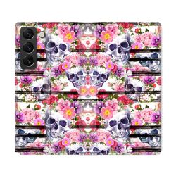 Housse Cuir Portefeuille Pour Samsung Galaxy S22 Ultra Tete de Mort Pattern