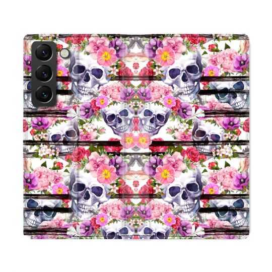 Housse Cuir Portefeuille Pour Samsung Galaxy S22 Ultra Tete de Mort Pattern