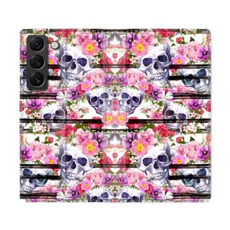 Housse Cuir Portefeuille Pour Samsung Galaxy S22 Ultra Tete de Mort Pattern