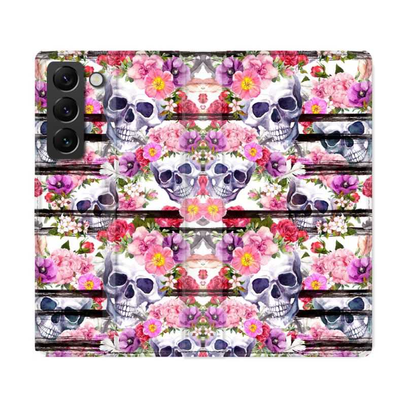 Housse Cuir Portefeuille Pour Samsung Galaxy S22 Ultra Tete de Mort Pattern
