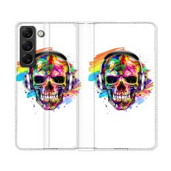 Housse Cuir Portefeuille Pour Samsung Galaxy S22 Ultra Tete de Mort Tag