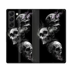 Housse Cuir Portefeuille Pour Samsung Galaxy S22 Ultra Tete de Mort Triple
