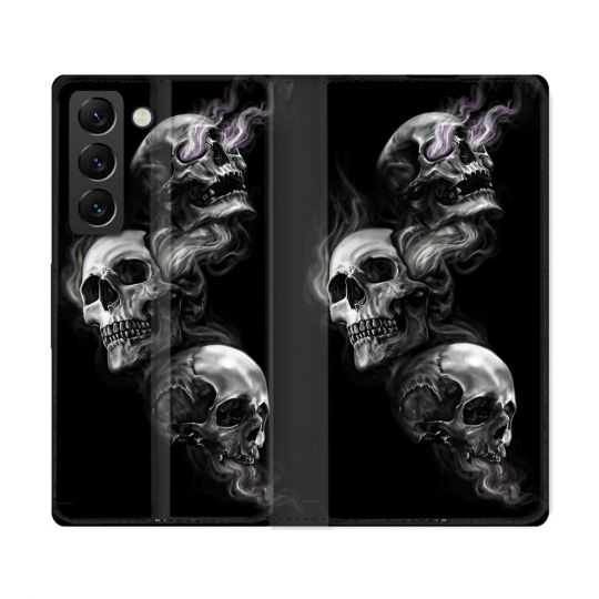 Housse Cuir Portefeuille Pour Samsung Galaxy S22 Ultra Tete de Mort Triple