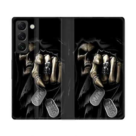 Housse Cuir Portefeuille Pour Samsung Galaxy S22 Ultra Tete de Mort Your Next