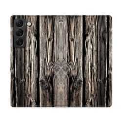 Housse Cuir Portefeuille Pour Samsung Galaxy S22 Ultra Texture Bois