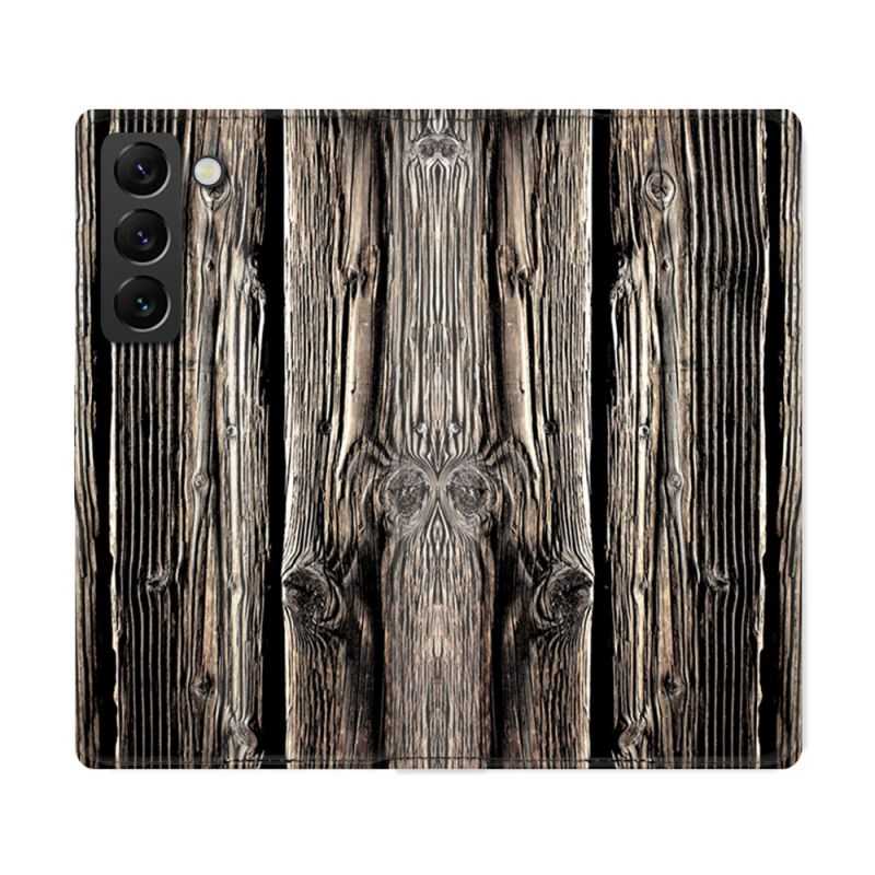 Housse Cuir Portefeuille Pour Samsung Galaxy S22 Ultra Texture Bois