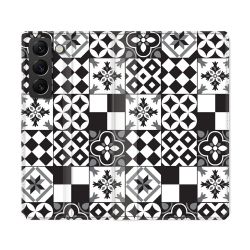 Housse Cuir Portefeuille Pour Samsung Galaxy S22 Ultra Texture Carreau Ciment Noir