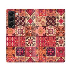 Housse Cuir Portefeuille Pour Samsung Galaxy S22 Ultra Texture Carreau Ciment Rouge