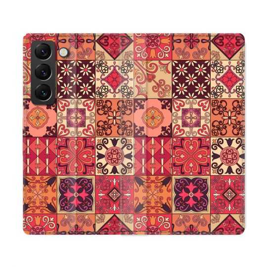 Housse Cuir Portefeuille Pour Samsung Galaxy S22 Ultra Texture Carreau Ciment Rouge
