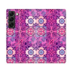 Housse Cuir Portefeuille Pour Samsung Galaxy S22 Ultra Texture Carreau Ciment Violet
