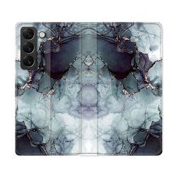 Housse Cuir Portefeuille Pour Samsung Galaxy S22 Ultra Texture Marbre Gris