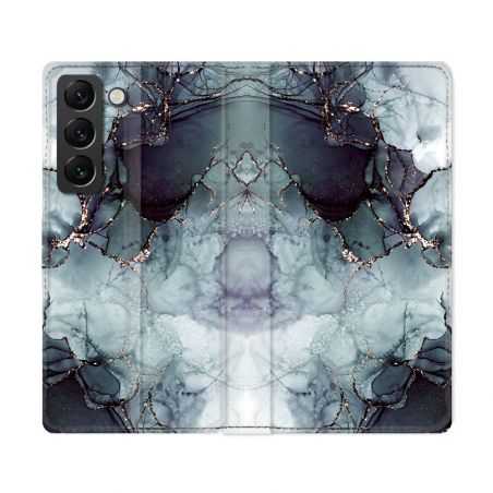 Housse Cuir Portefeuille Pour Samsung Galaxy S22 Ultra Texture Marbre Gris