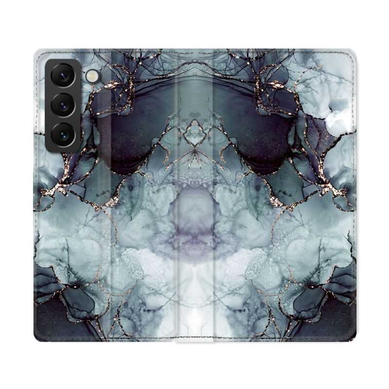 Housse Cuir Portefeuille Pour Samsung Galaxy S22 Ultra Texture Marbre Gris