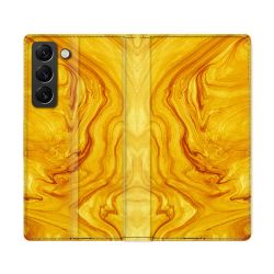Housse Cuir Portefeuille Pour Samsung Galaxy S22 Ultra Texture Marbre Jaune