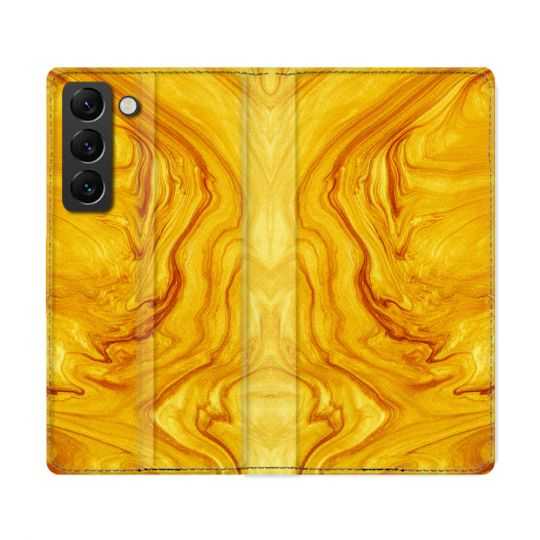 Housse Cuir Portefeuille Pour Samsung Galaxy S22 Ultra Texture Marbre Jaune