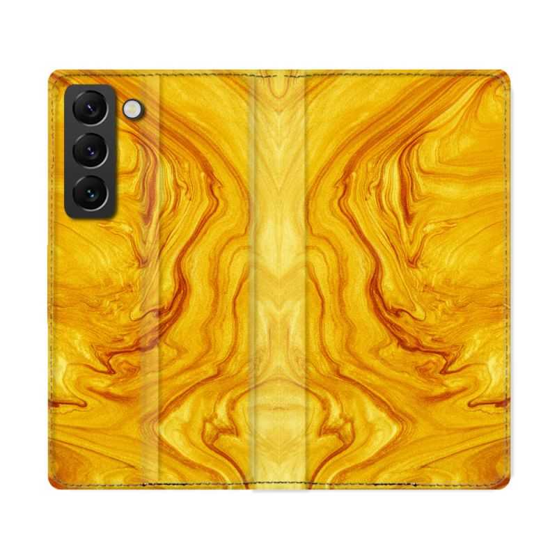 Housse Cuir Portefeuille Pour Samsung Galaxy S22 Ultra Texture Marbre Jaune