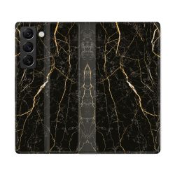 Housse Cuir Portefeuille Pour Samsung Galaxy S22 Ultra Texture Marbre Noir